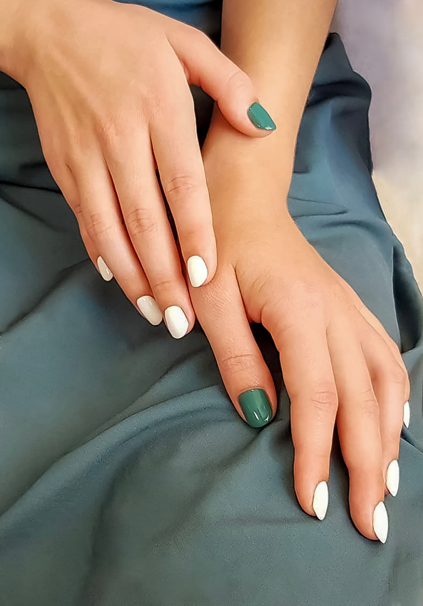 White green gel nails manicure